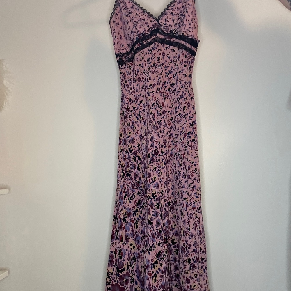 Vintage Y2K Betsey Johnson Multicolor Floral Slip Dress with Black Lace
